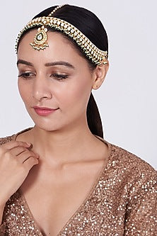 Gold Finish Pearl Matha Patti In Sterling Silver