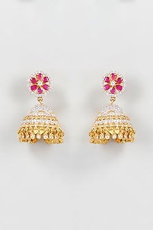Gold Finish Zircon Diamond Jhumka Earrings