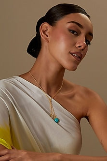 Gold Plated Turquoise Stone & Pearl Necklace