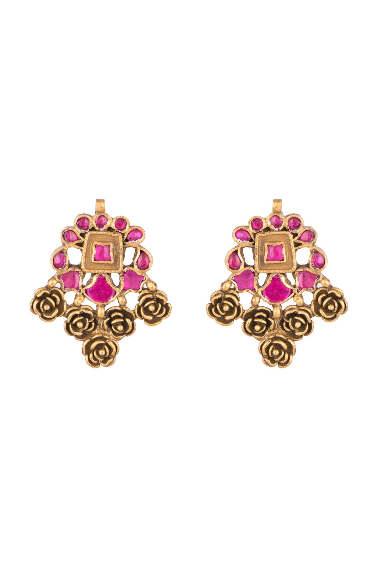 Gold Plated Pink Stone Rose Earrings