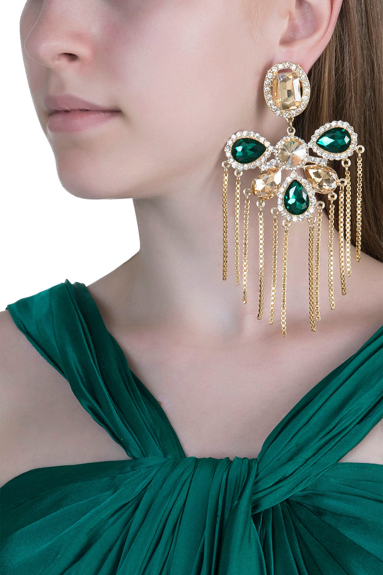 Gold Plated Cubic Zirconia & Tassels Earrings