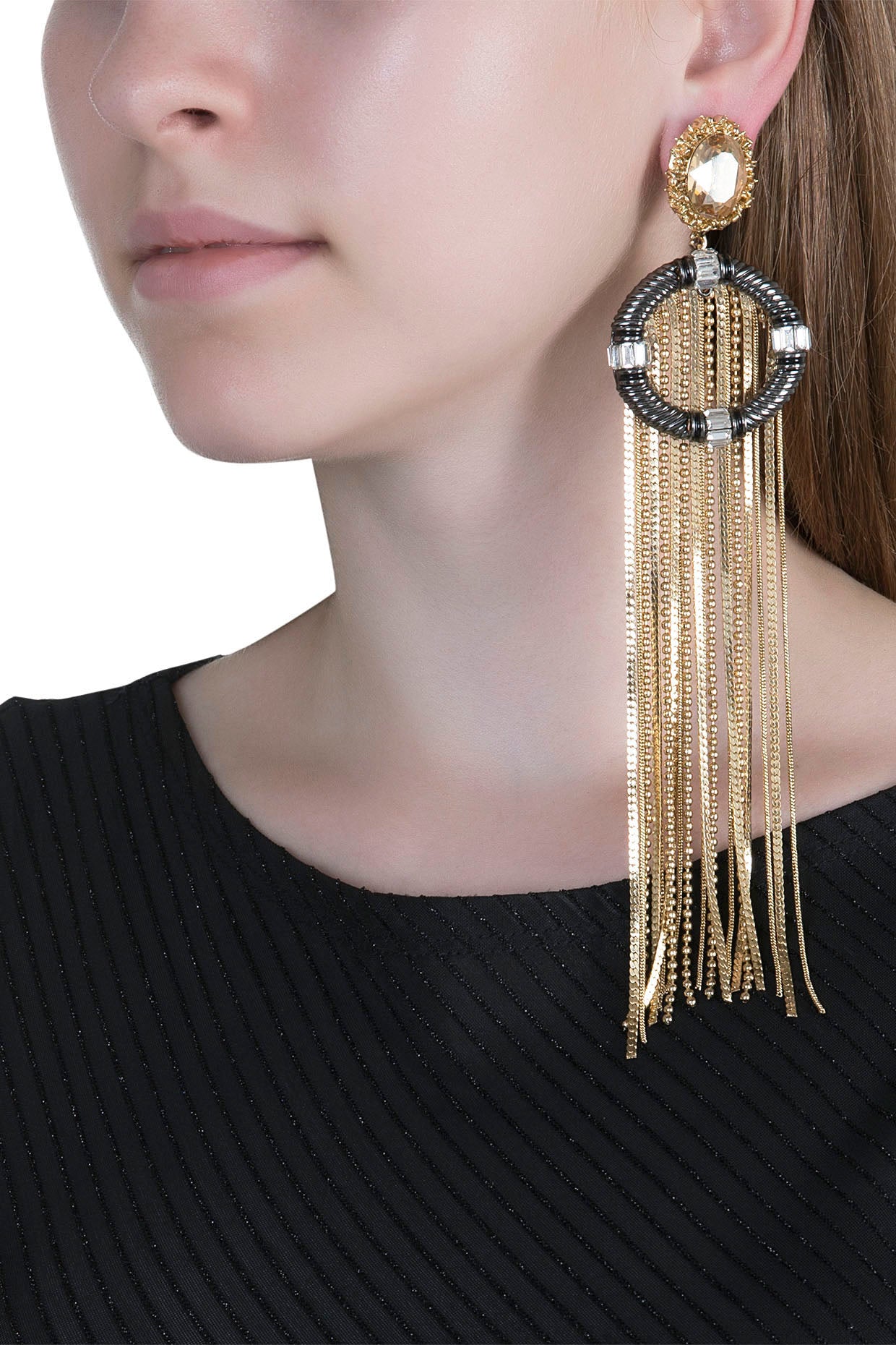 Gold Plated Cubic Zirconia Tassel Earrings
