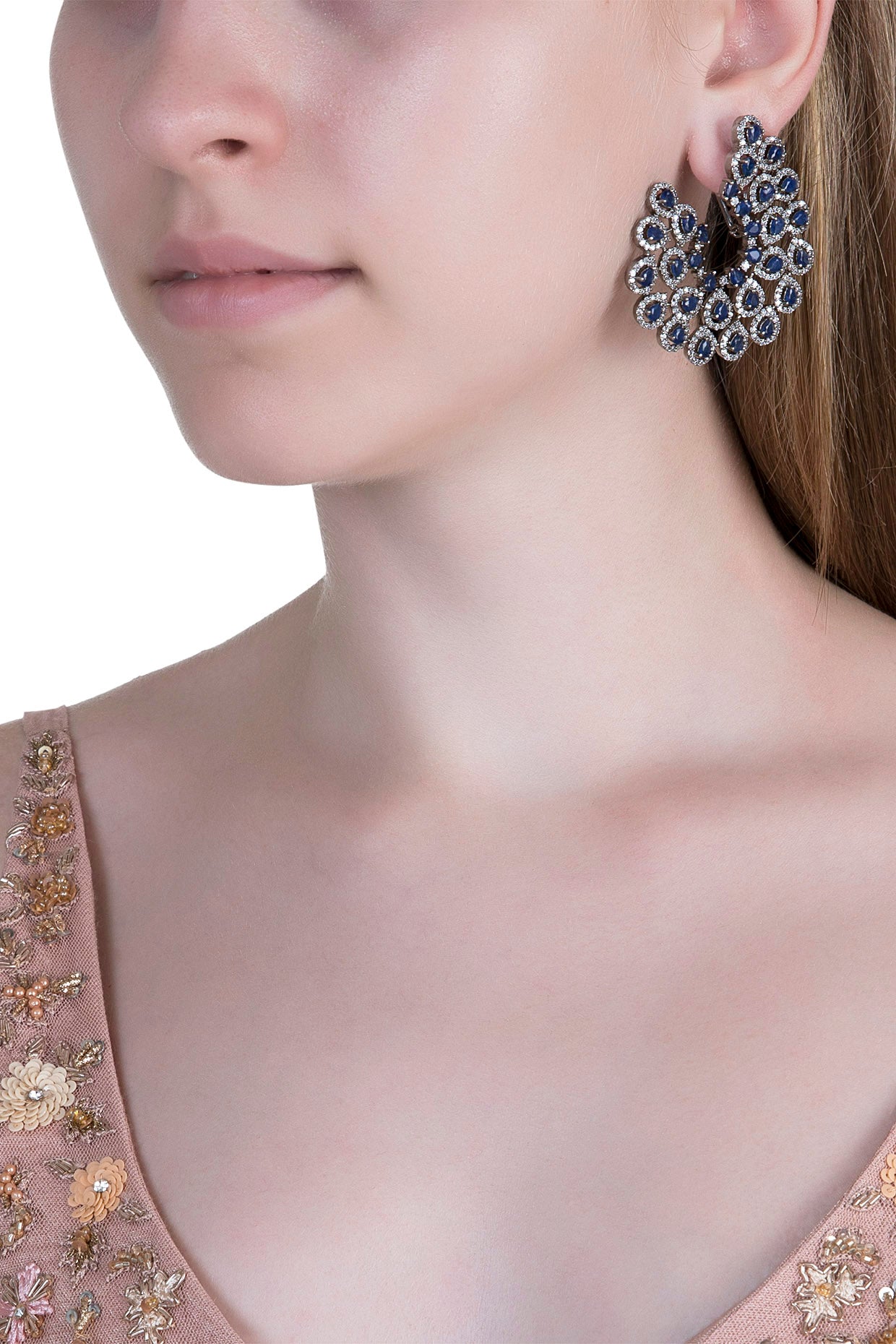 White Finish Semi-Precious Sapphire Earrings