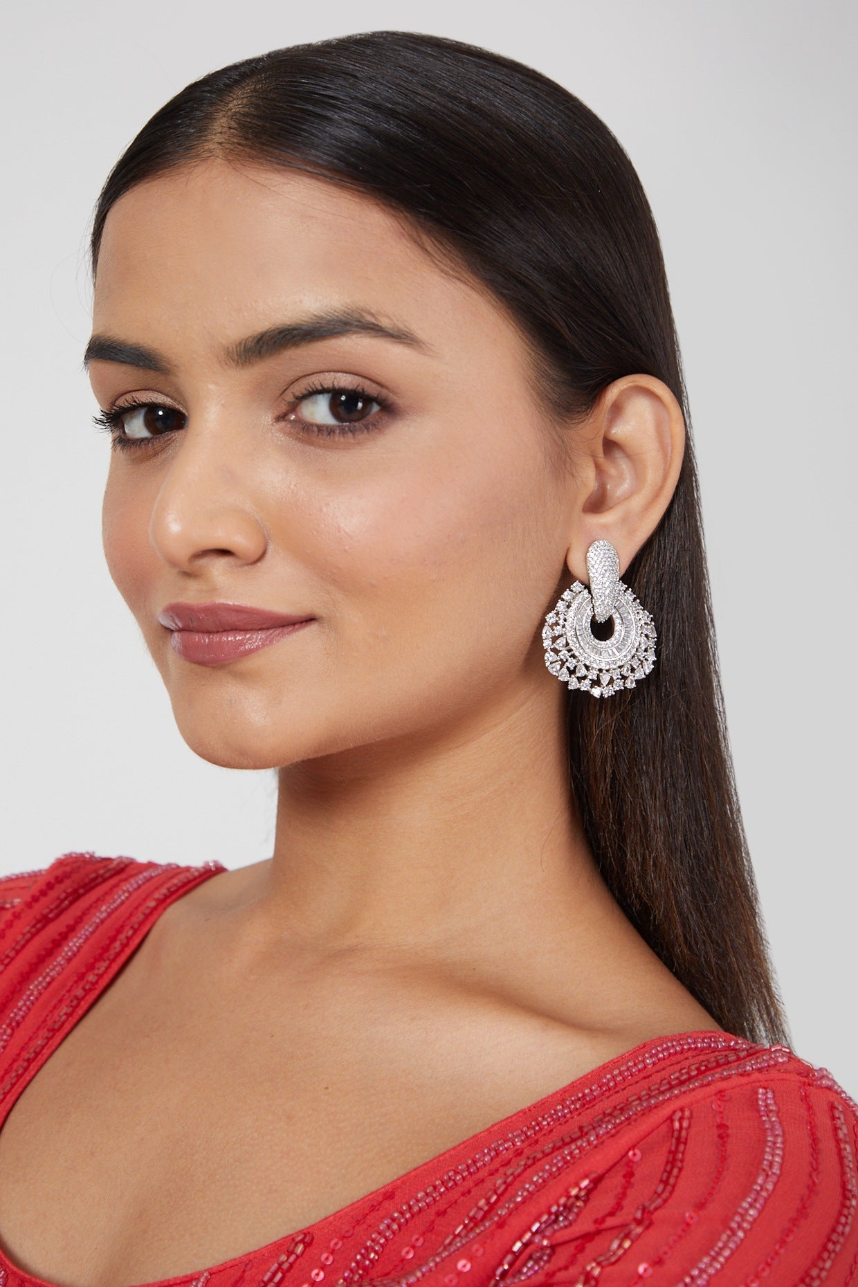 White Finish Zircon Dangler Earring