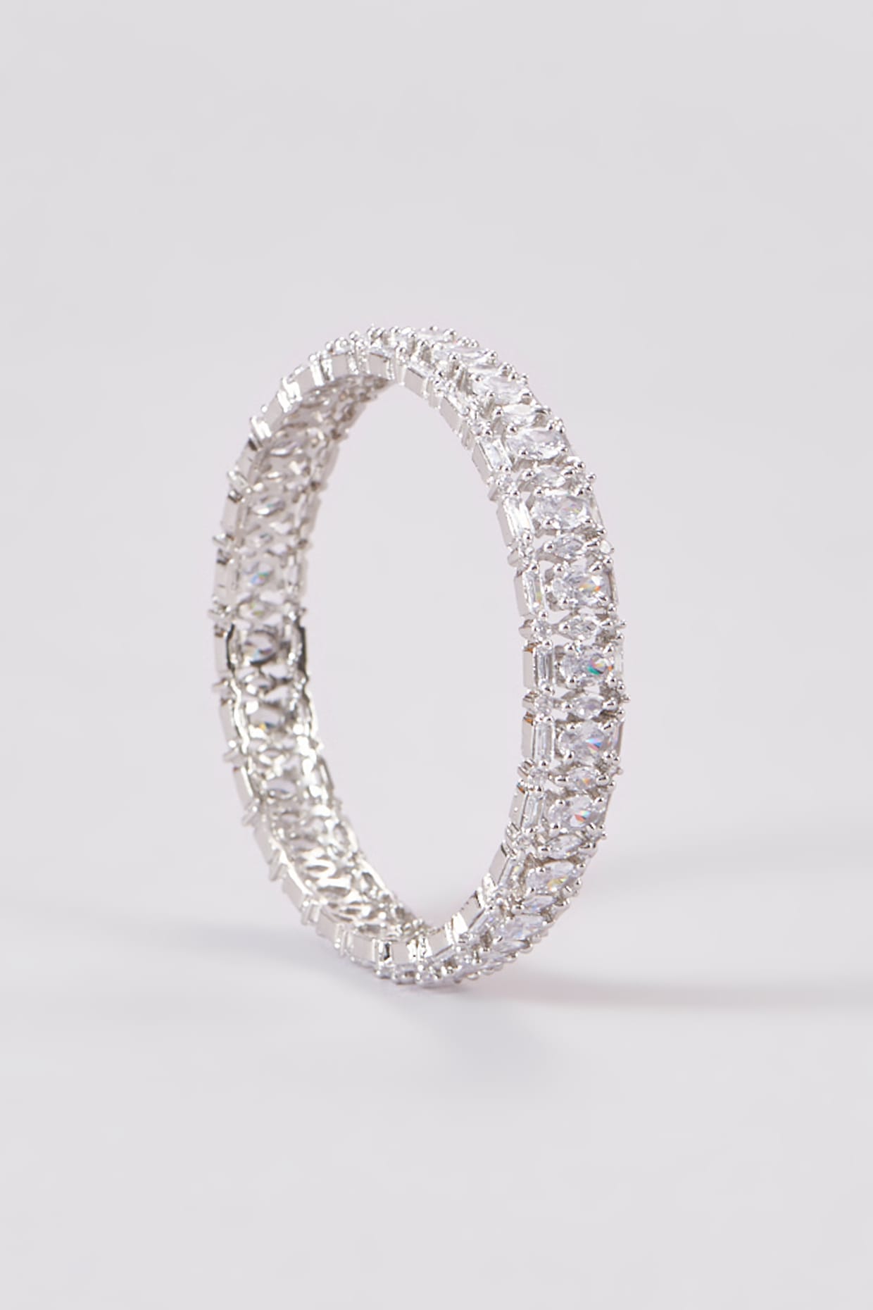 White Finish Zircon Bangles (Set Of 2)