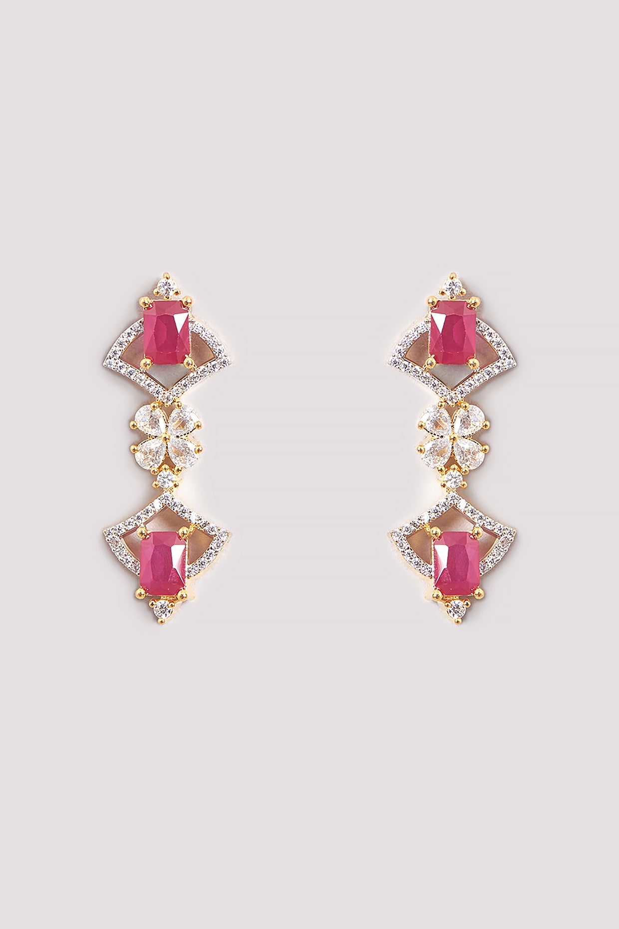 Gold Finish Zircon & Red Stone Necklace Set