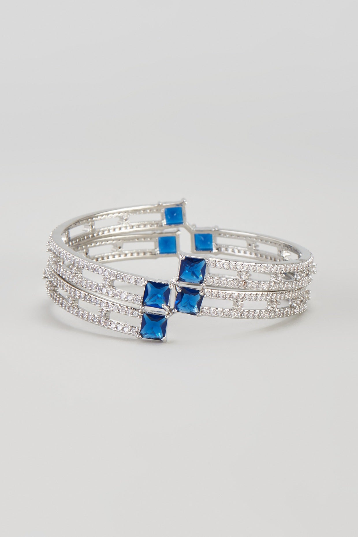 White Finish Zircon & Blue Stone Bangles (Set of 2)