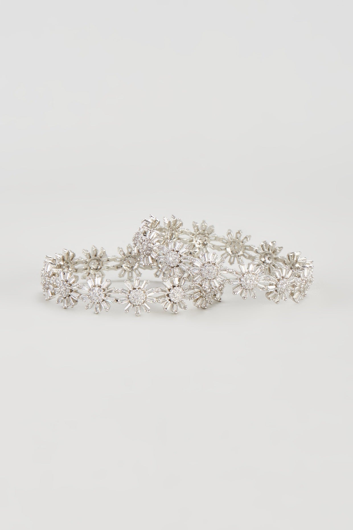 White Finish Zircon Bangles (Set of 2)