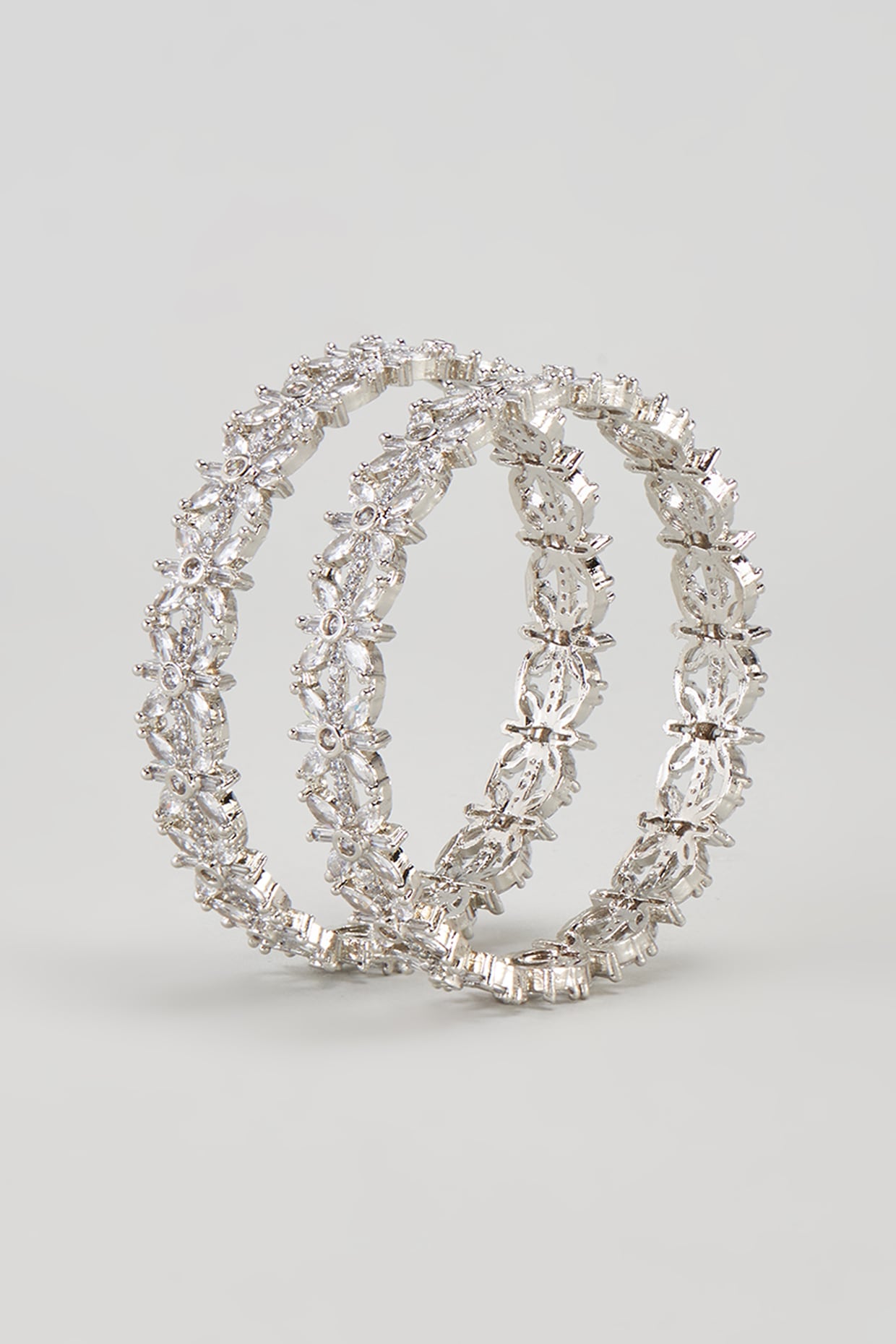 White Finish Zircon Bangles (Set of 2)