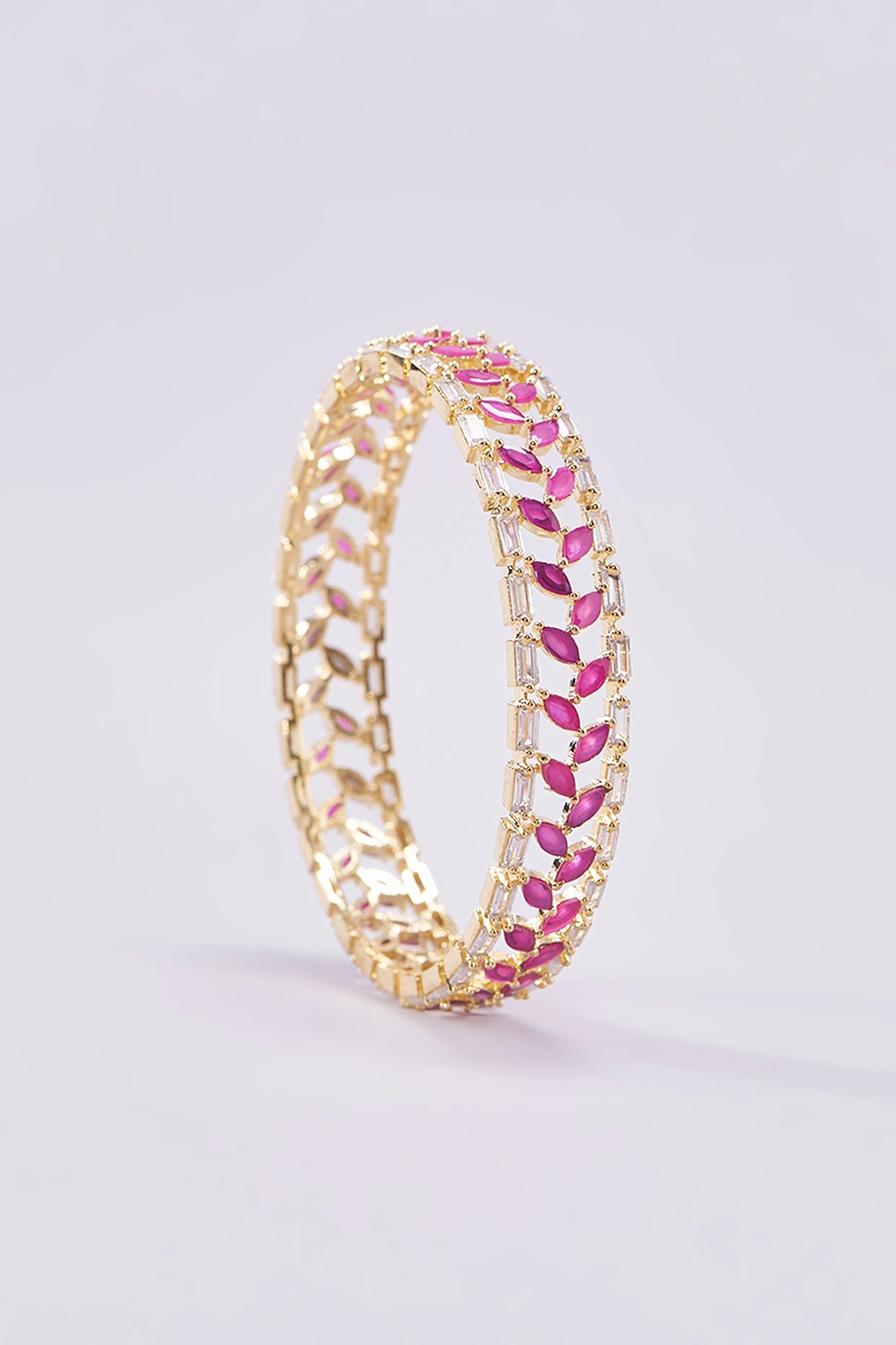 Gold Finish Zircon & Red Stone Bangles (Set of 2)