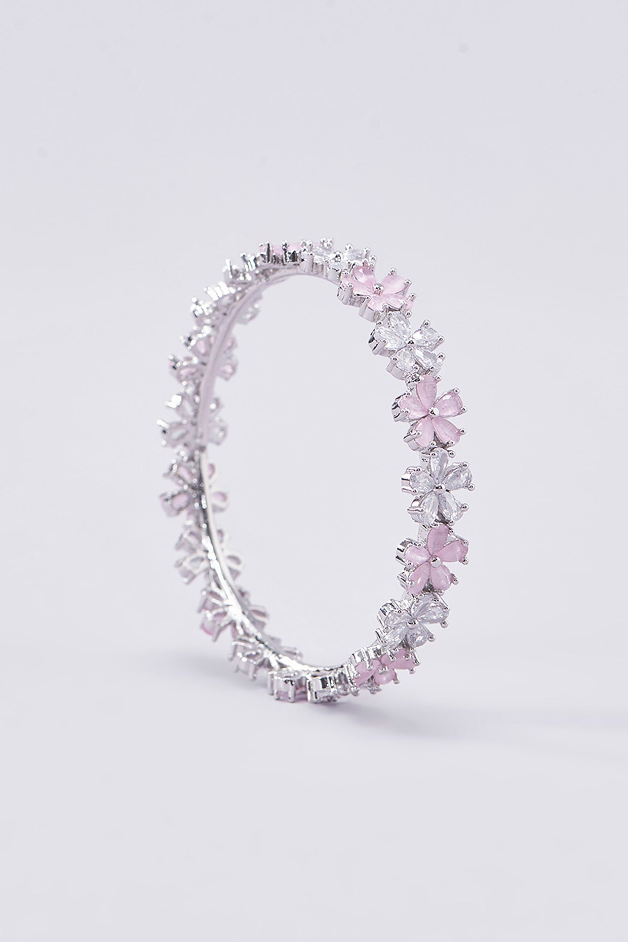 White Finish Zircon Bangles (Set of 2)