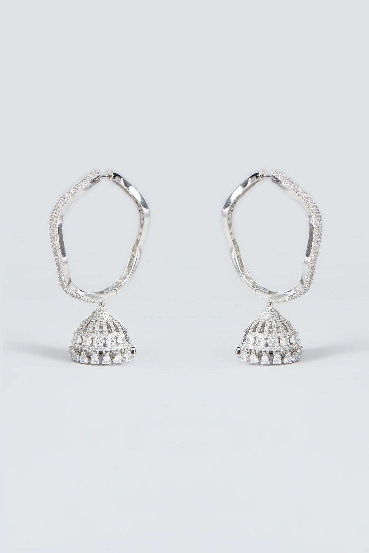 White Finish Zircon Hoop Earrings