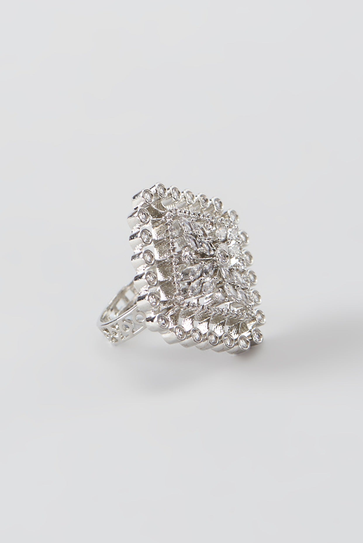 White Finish Faux Diamond Ring