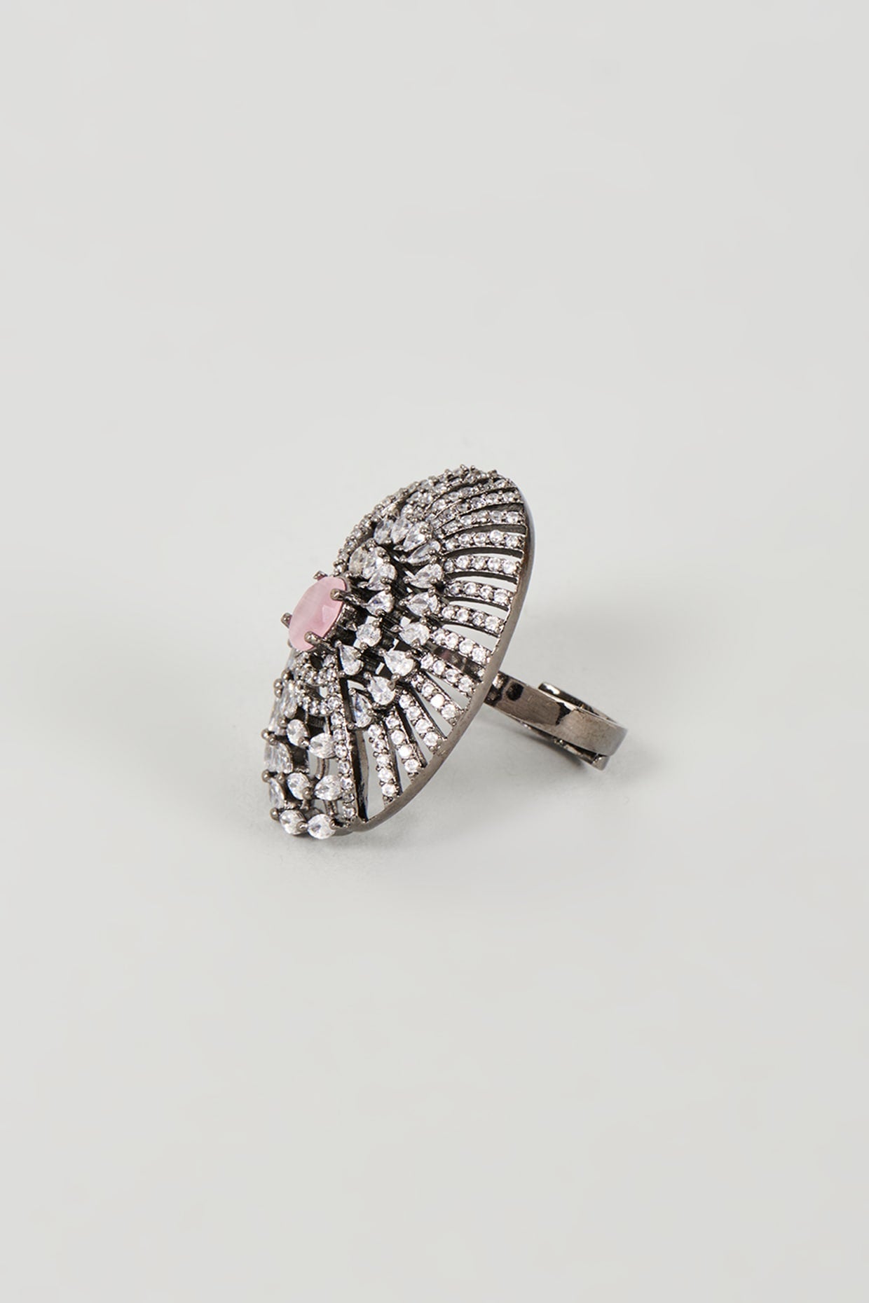 Black Rhodium Finish White & Pink Faux Diamond Ring