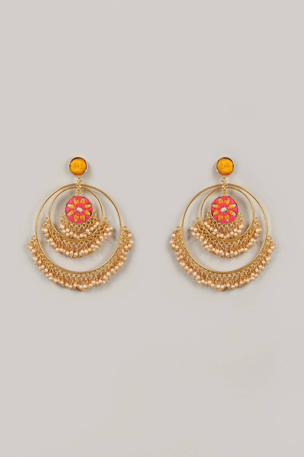 Gold Finish Geometric Dangler Earrings