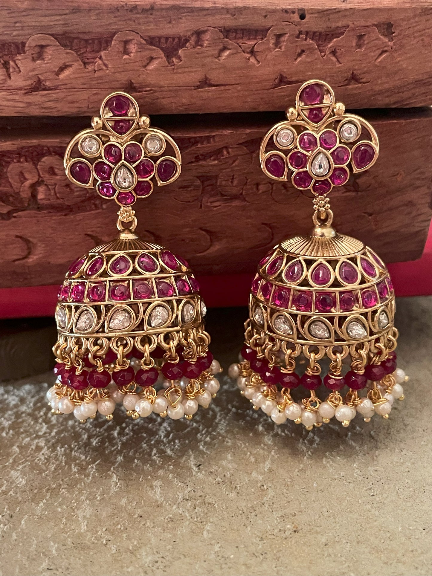 Jadau Ruby Polki Jhumki Earrings