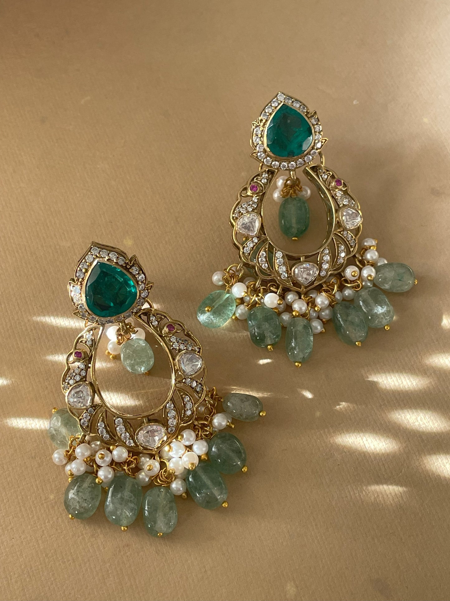 Emerald Doublet Polki Earrings