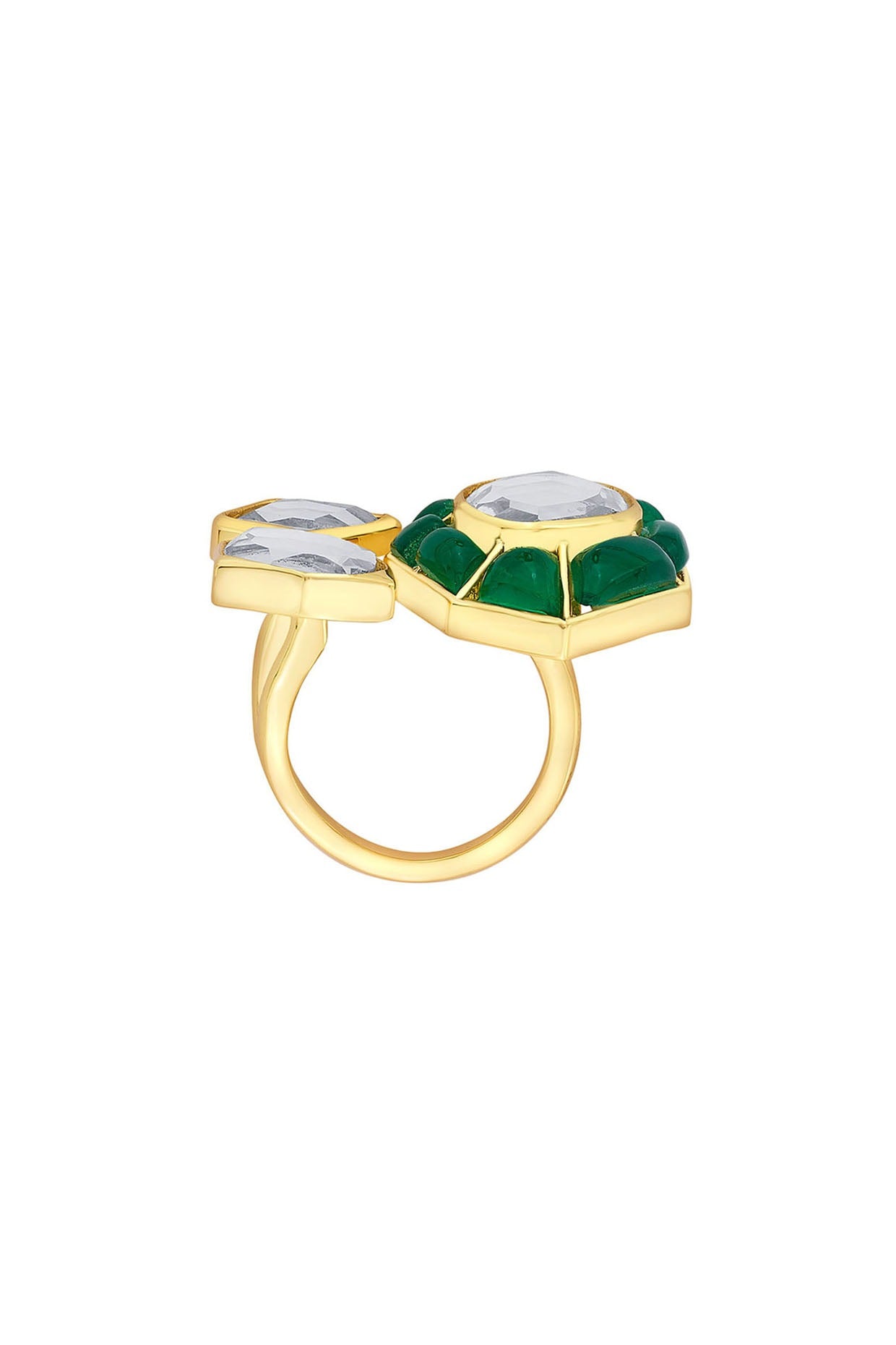 Gold Plated Mirror & Hydro Emerald Open Ring