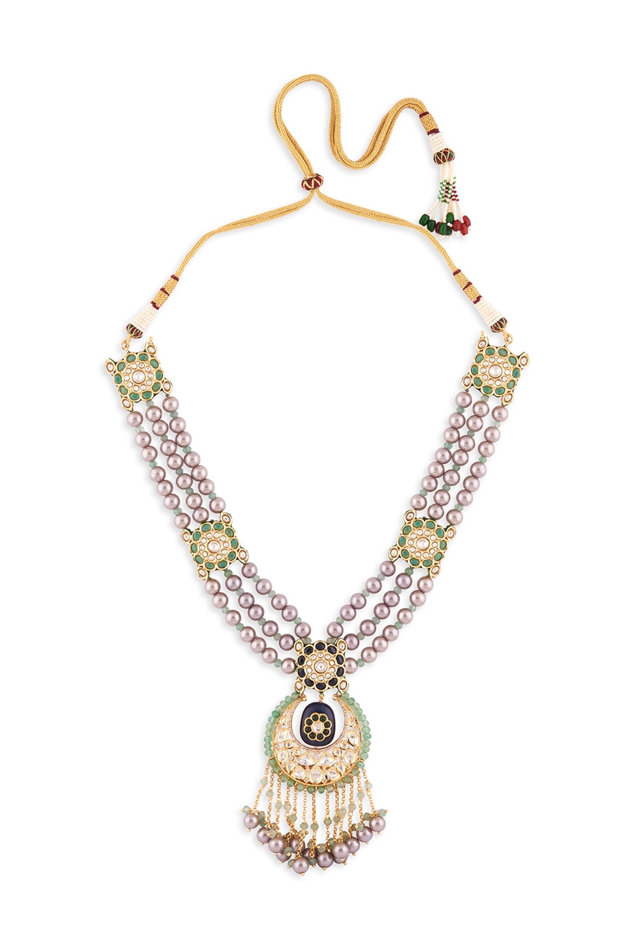Gold Finish Agate Beads & Navratna Stone Necklace