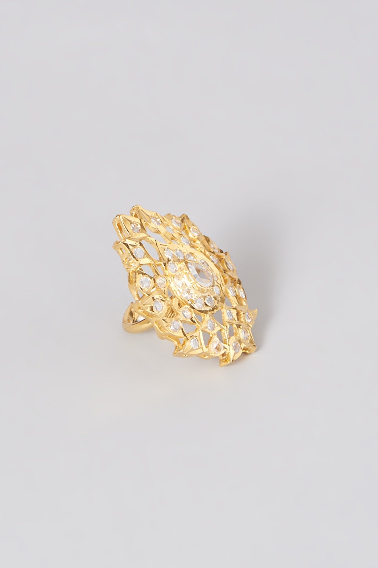 Gold Plated Onyx Beaded Adjustable Ring