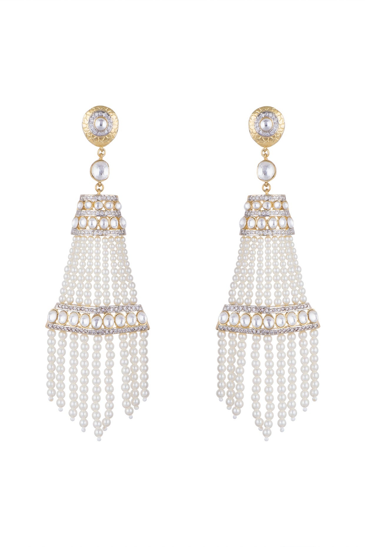 Gold Finish Faux Moti Tassel Earrings