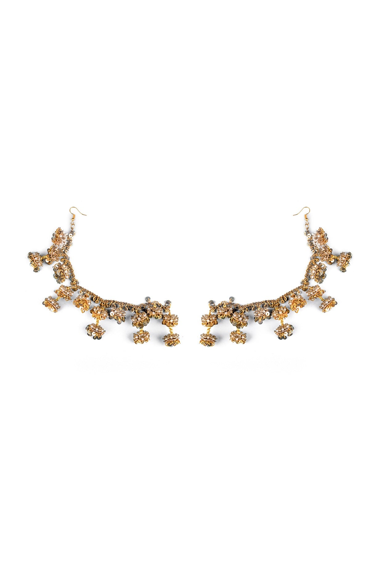 Gold Finish Pearl & Shell Dangler Earrings