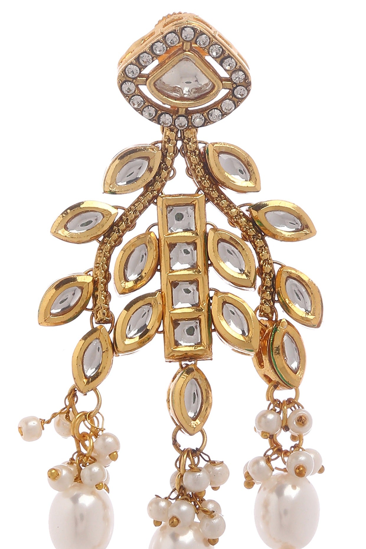 Gold Plated Kundan Polki & Pearls Dangler Earrings