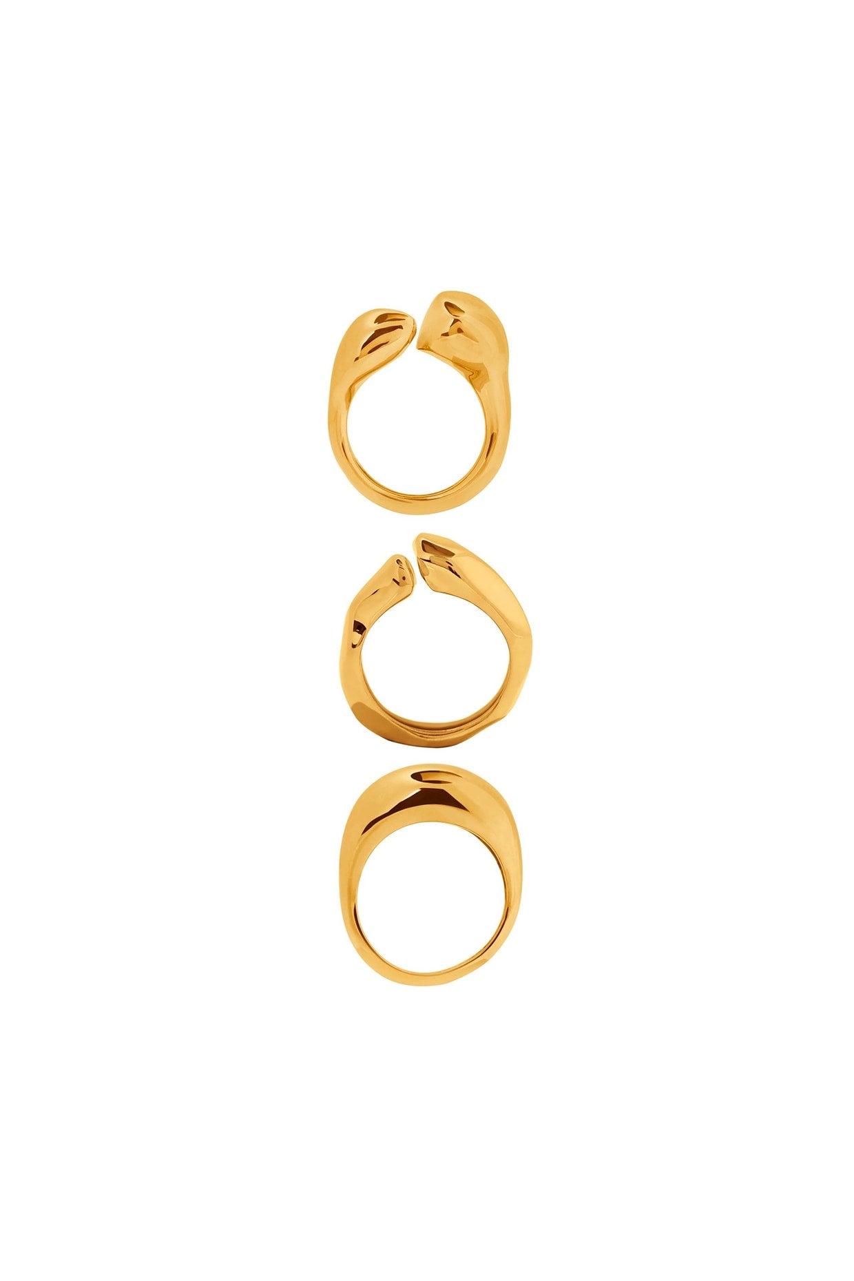 Gold Plated Handcrafted Stackable Pebble Ring (Set Of 3)