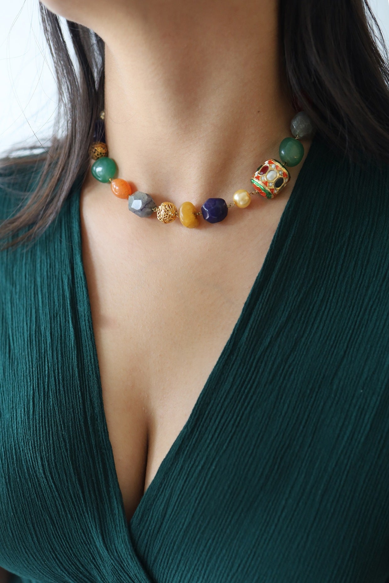Gold Plated Navratan Necklace