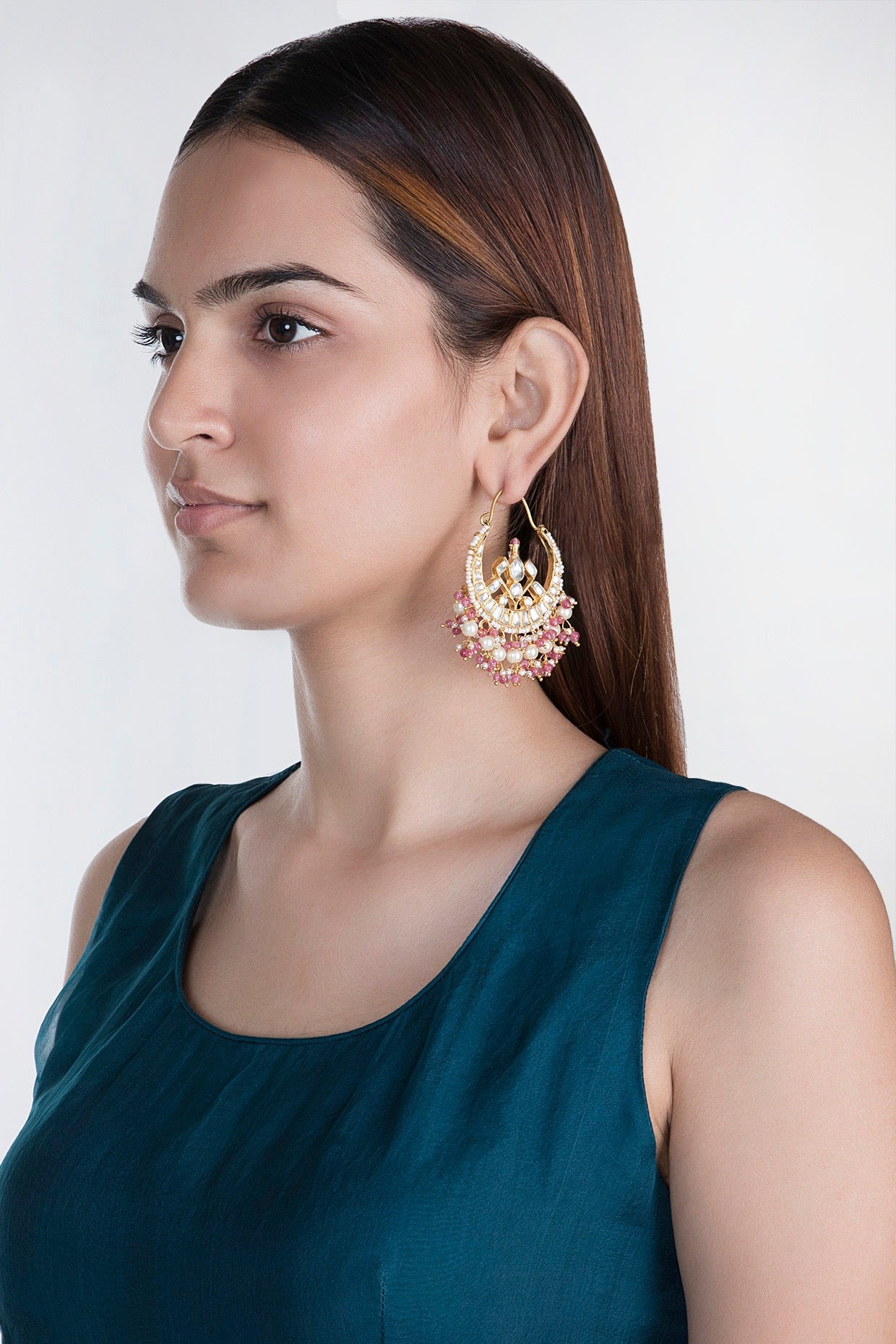 Gold Plated Pastel Pink Pearl Bali Earrings