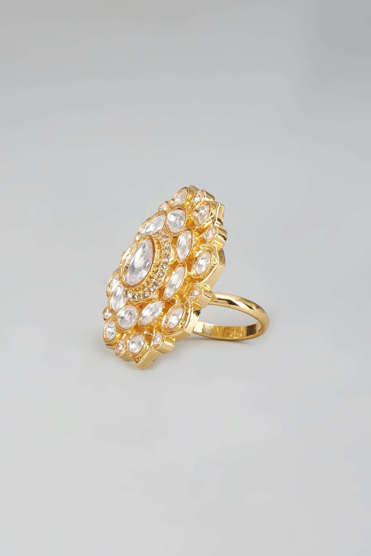 Gold Finish Kundan Polki Ring