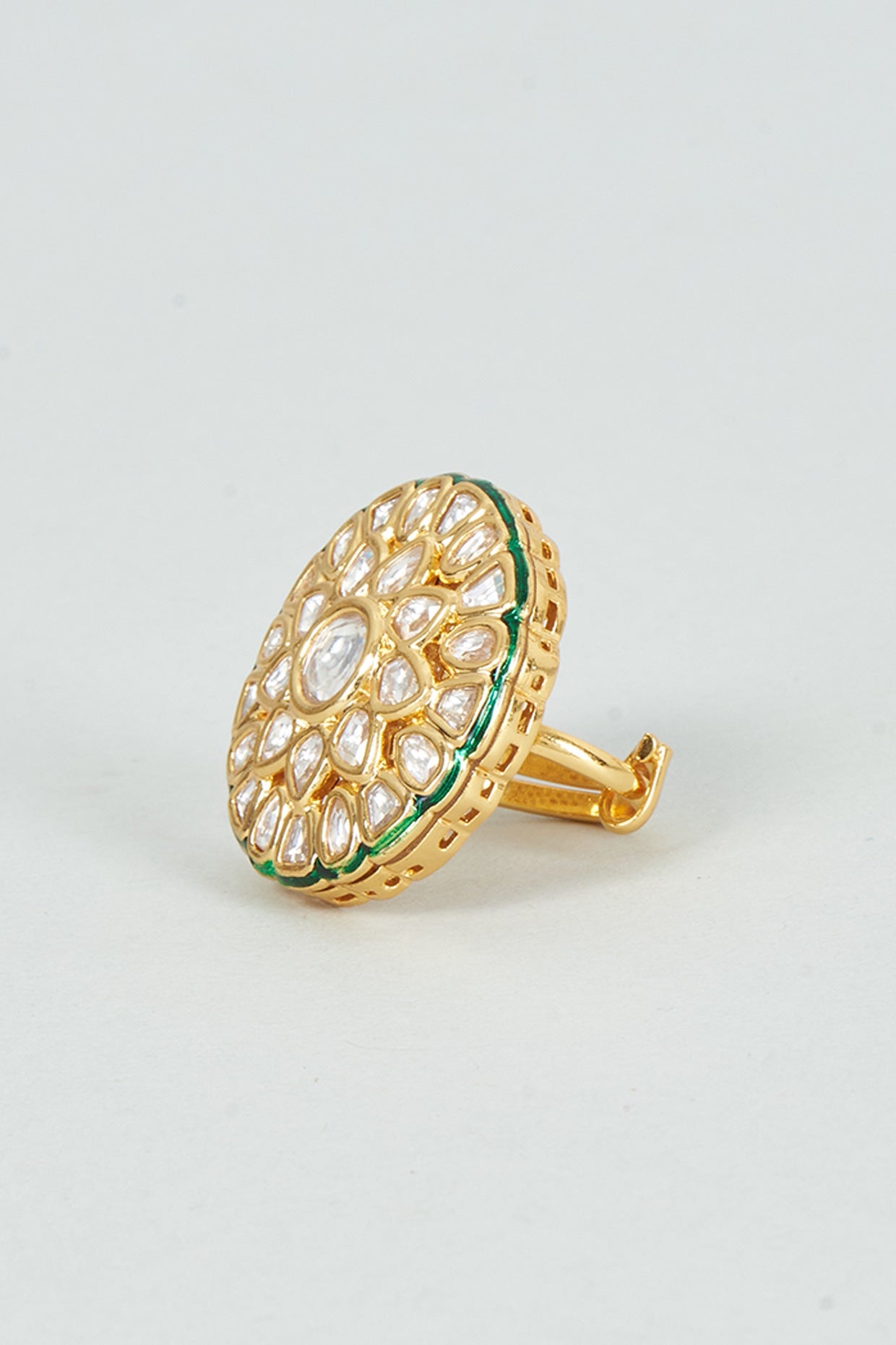 Gold Finish Kundan Polki Ring