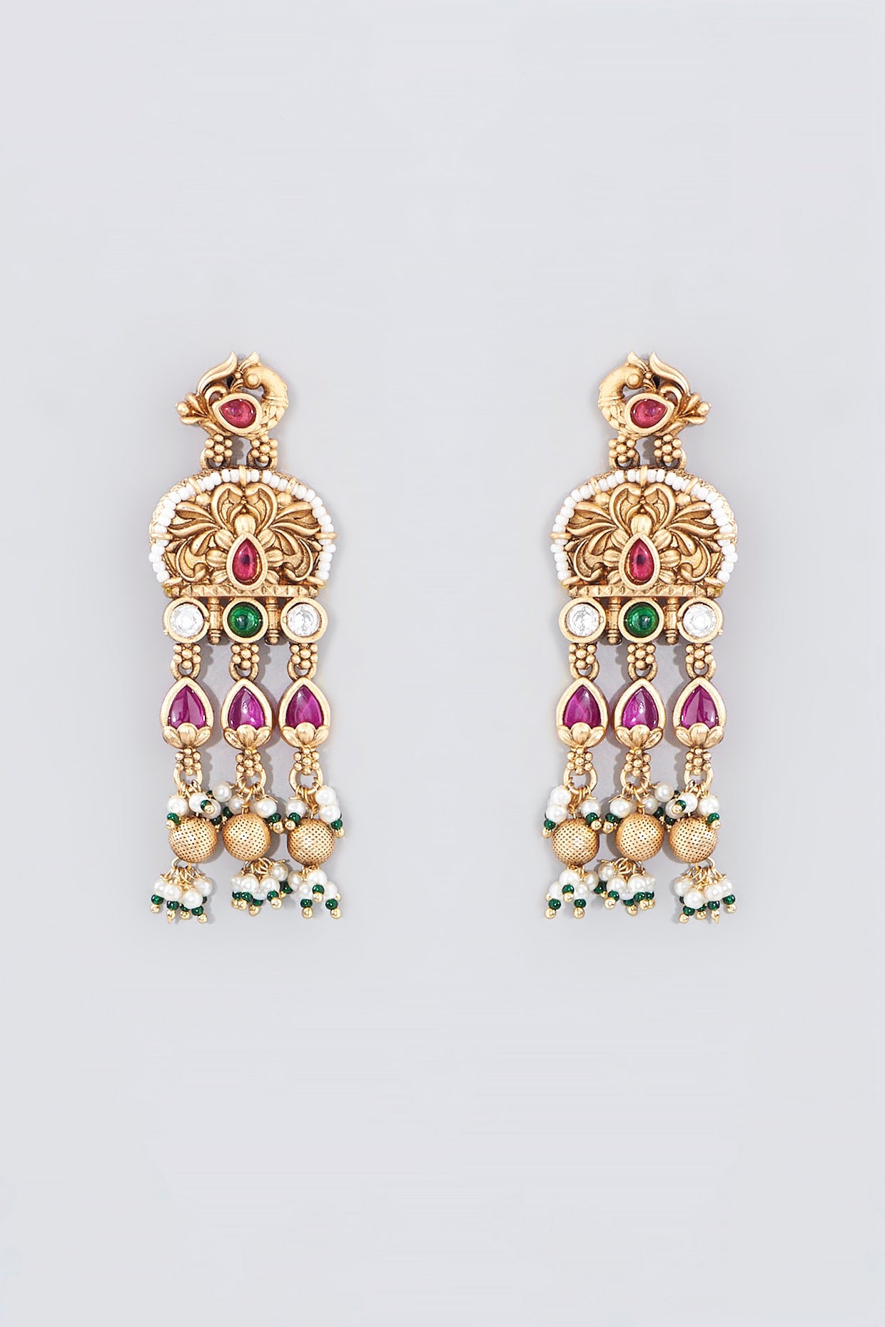 Gold Finish Kundan Polki Temple Dangler Earrings