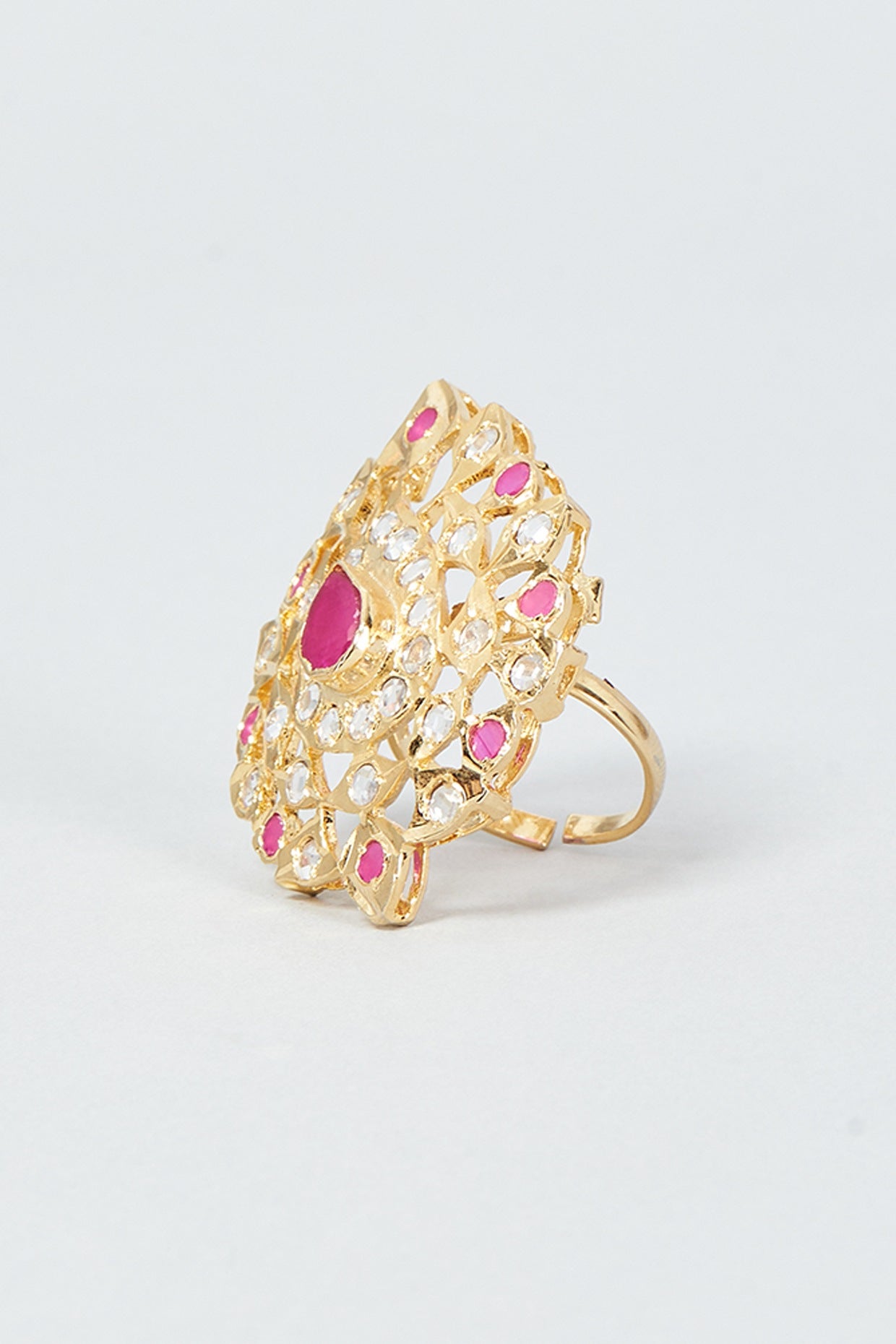 Gold Finish Kundan Polki & Ruby Ring