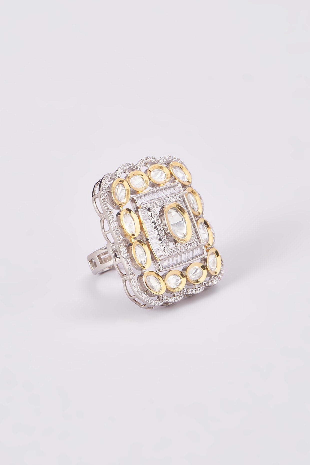 Two Tone Finish Kundan Polki Ring