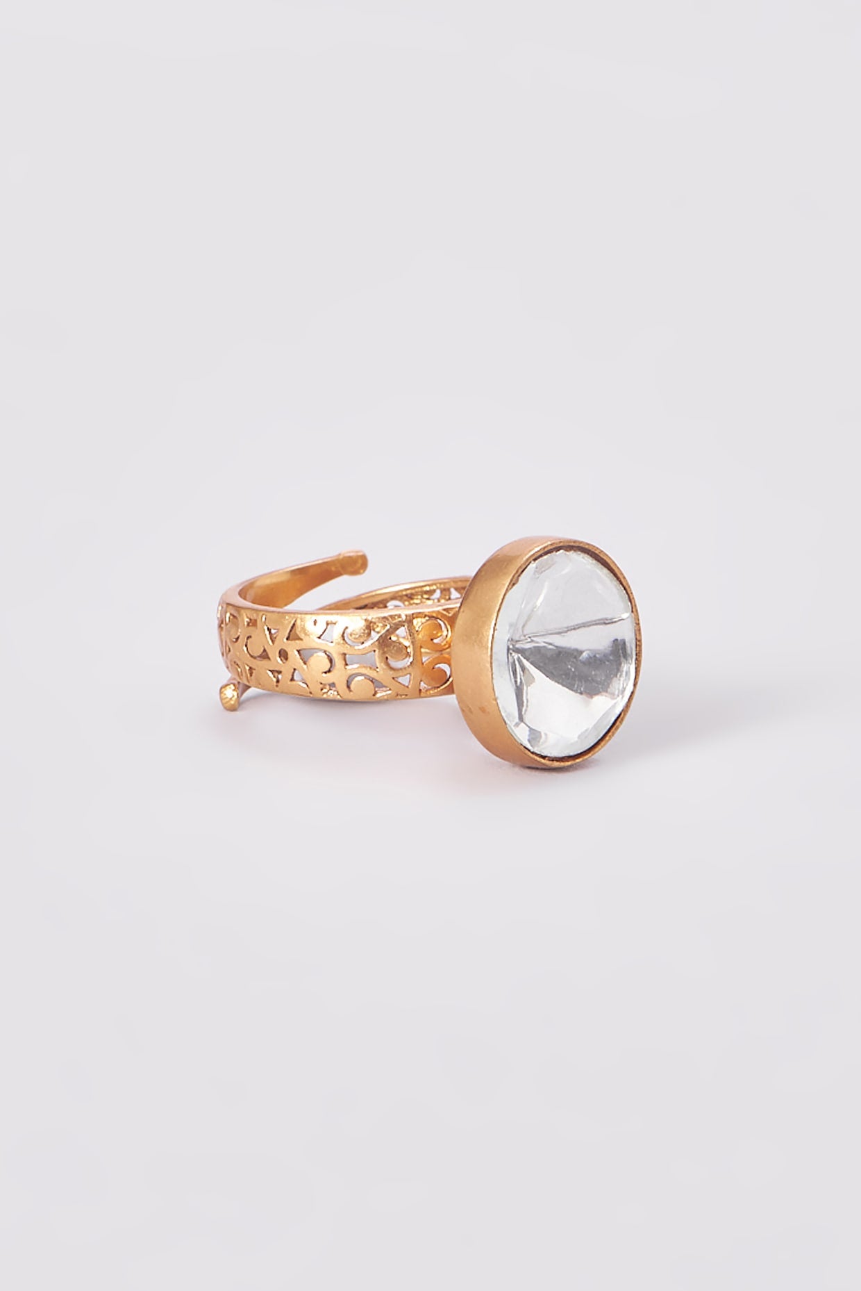 Gold Finish Kundan Polki Ring