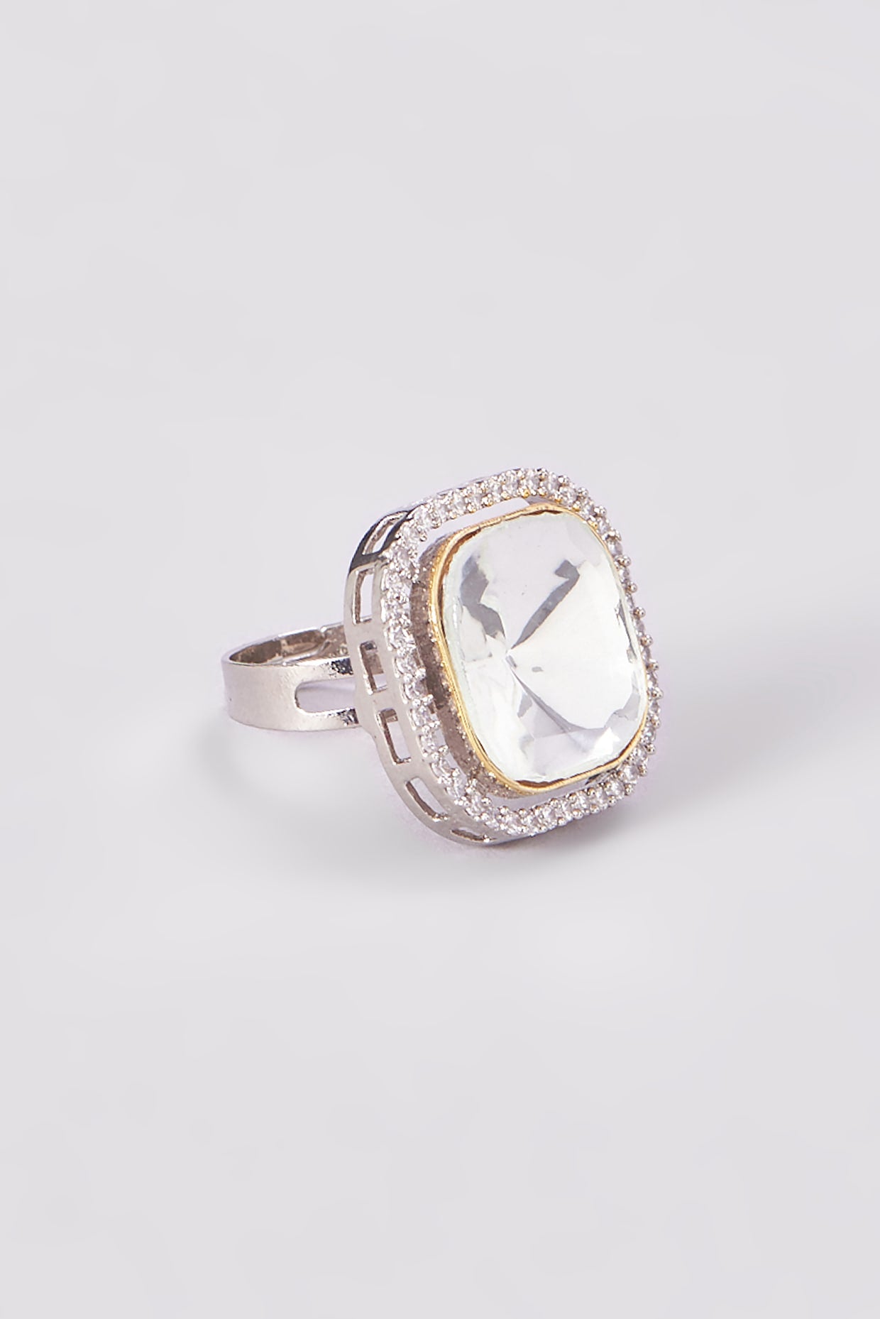Gold Finish Kundan Polki Ring