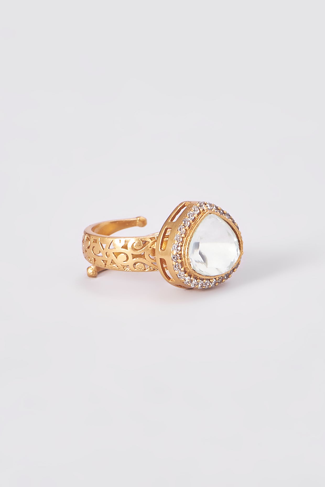 Gold Finish Kundan Polki Ring