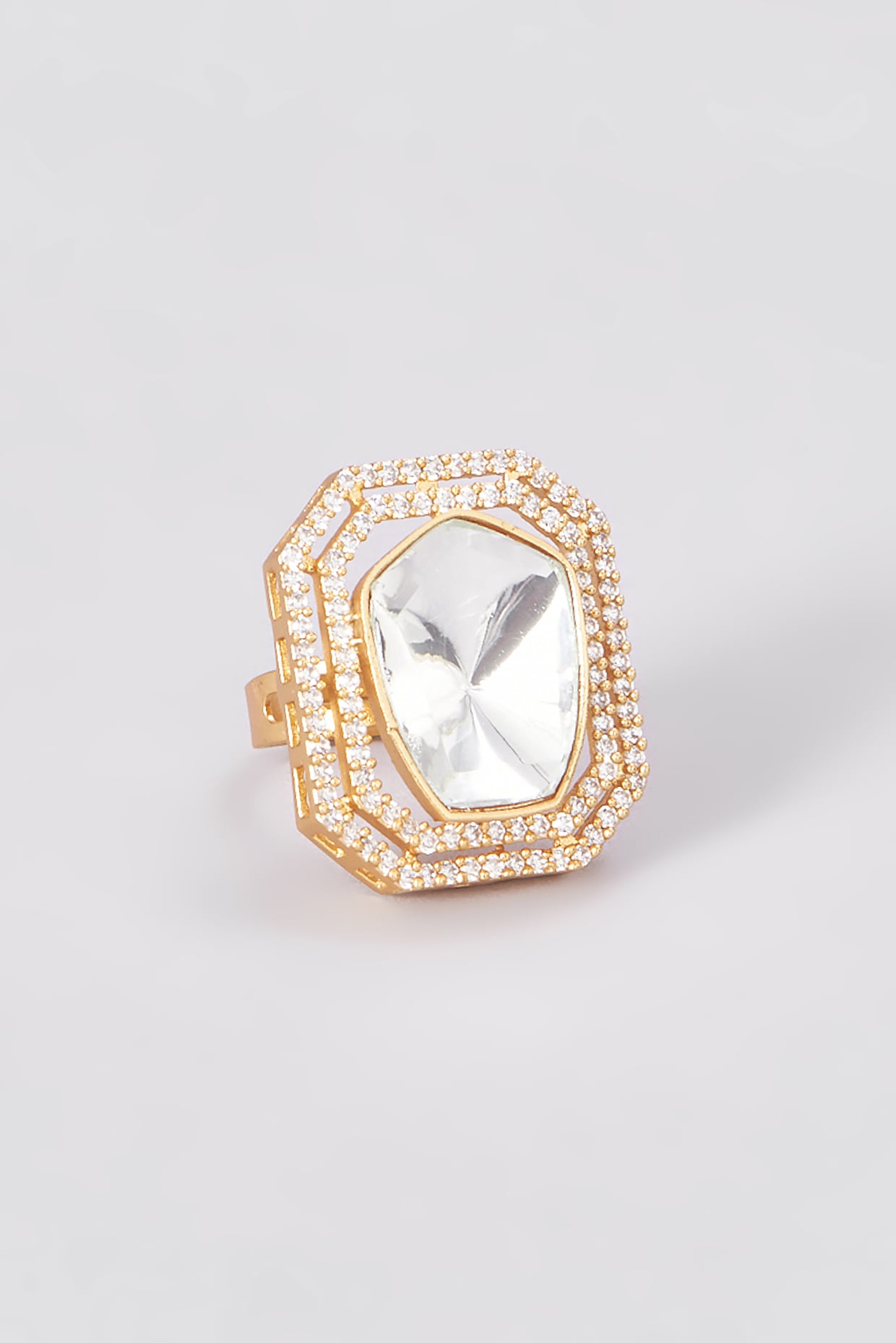 Gold Finish Kundan Polki Ring