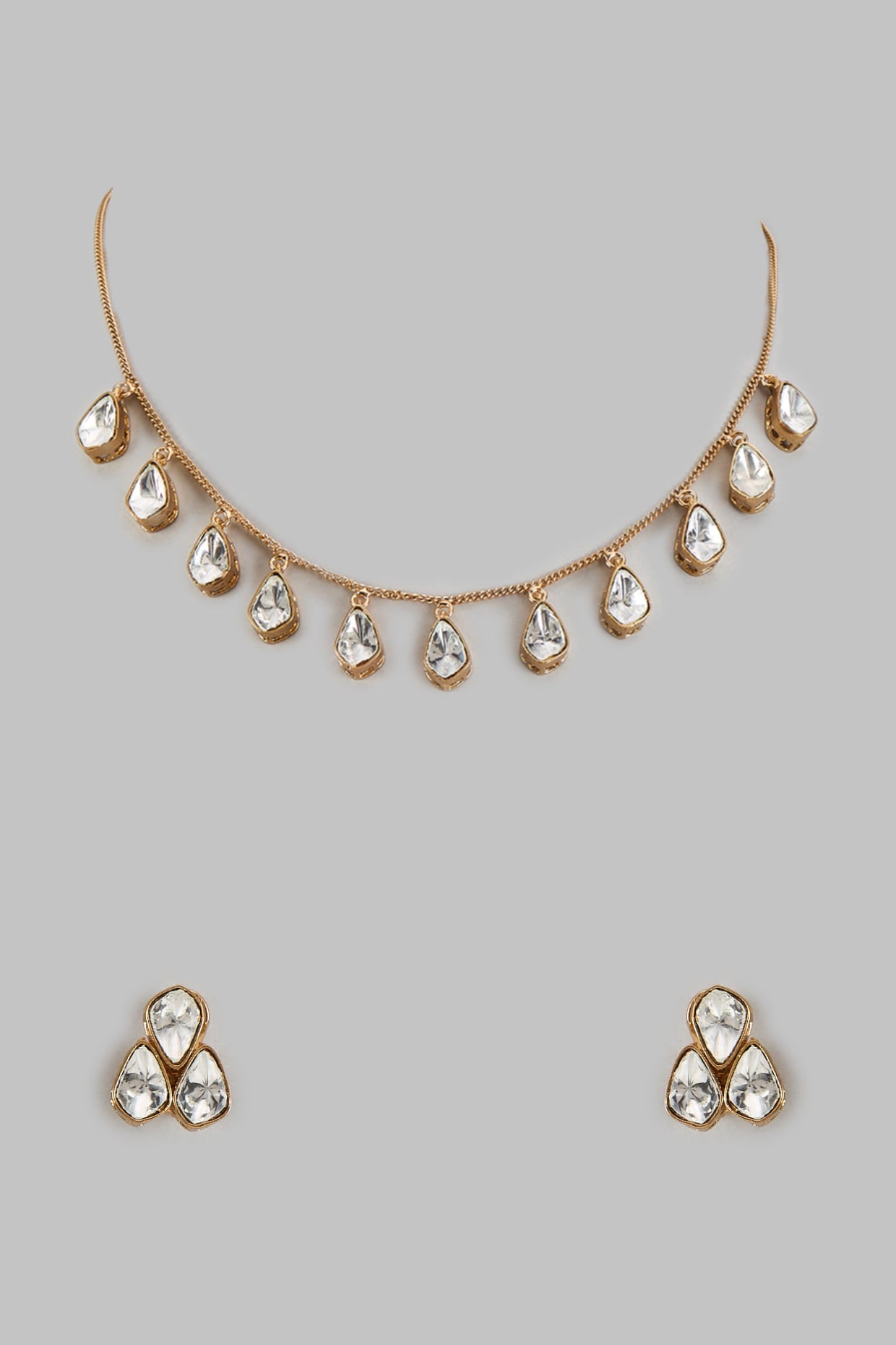 Gold Finish Kundan Polki Necklace Set