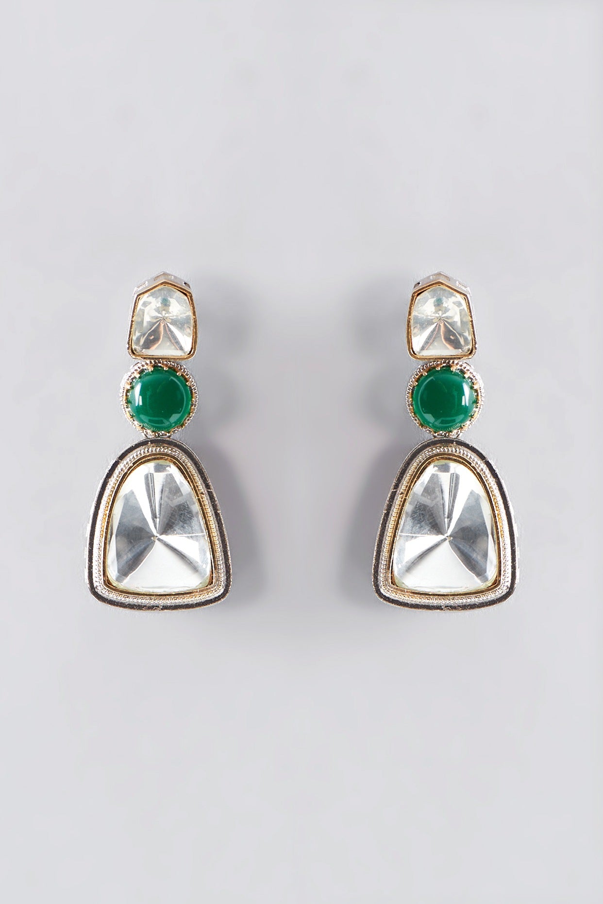 Two Tone Finish Kundan Polki & Green Stone Necklace Set