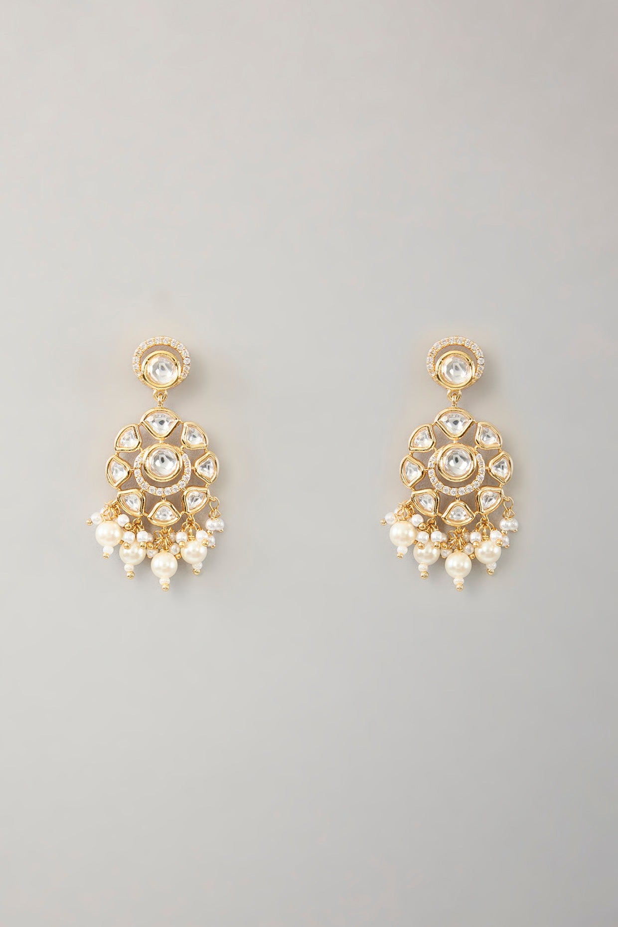 Gold Finish Kundan Polki & Pearl Necklace Set
