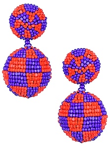 Pink and Blue Checkered Double Disc Earrings
