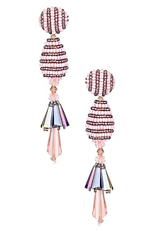 Pink and Black Beaded Bell Motif Earrings