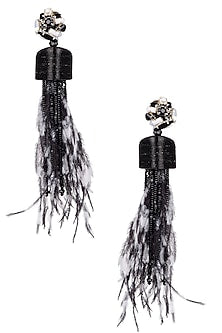 Black and White Crystal Feather Drop Earrings