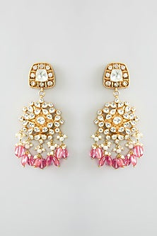 Gold Finish Kundan Polki & Pink Tourmaline Long Necklace Set