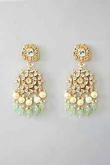 Gold Finish Kundan Polki & Green Beaded Long Necklace Set