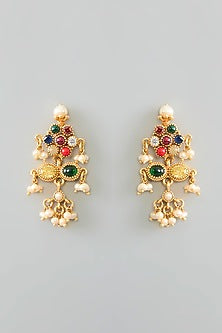 Gold Finish Kundan Polki & Navratna Stone Necklace Set