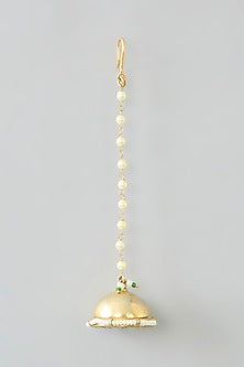 Gold Finish Kundan Polki & Pearl Borla Maangtikka