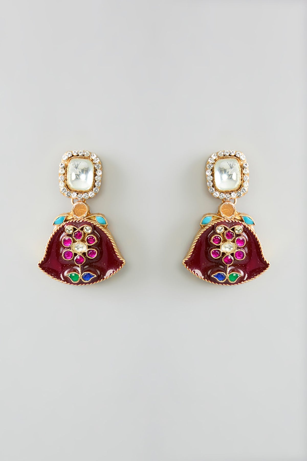 Gold Finish Kundan Polki & Multi-Colored Stone Long Pendant Necklace Set